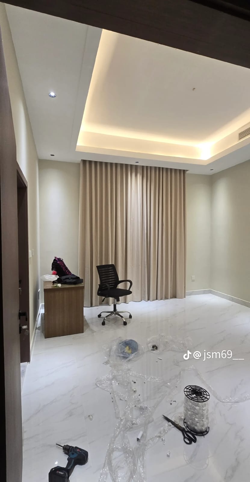 High-Ceiling Tailored Drapes with Matching Gathered Tiebacks