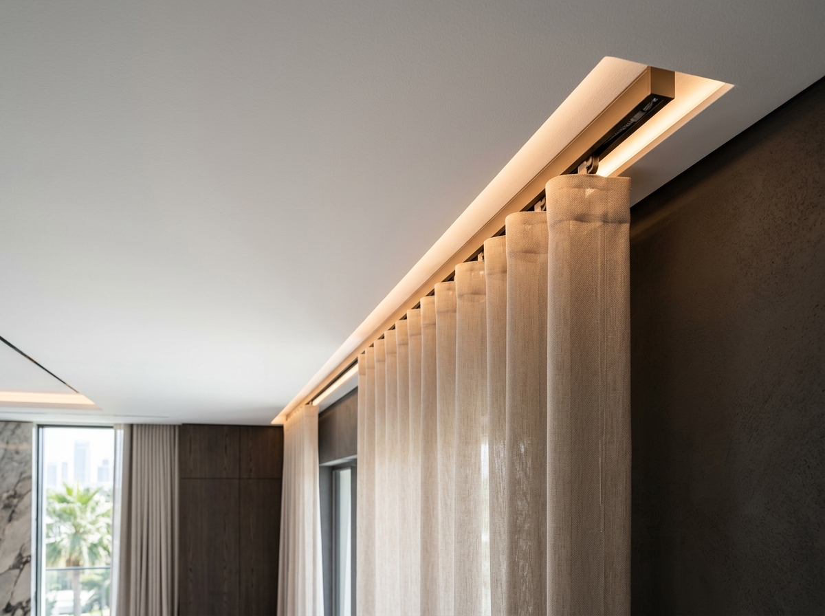 Somfy Motorized Ripplefold Wave Curtain Track in Dubai Luxury Villa